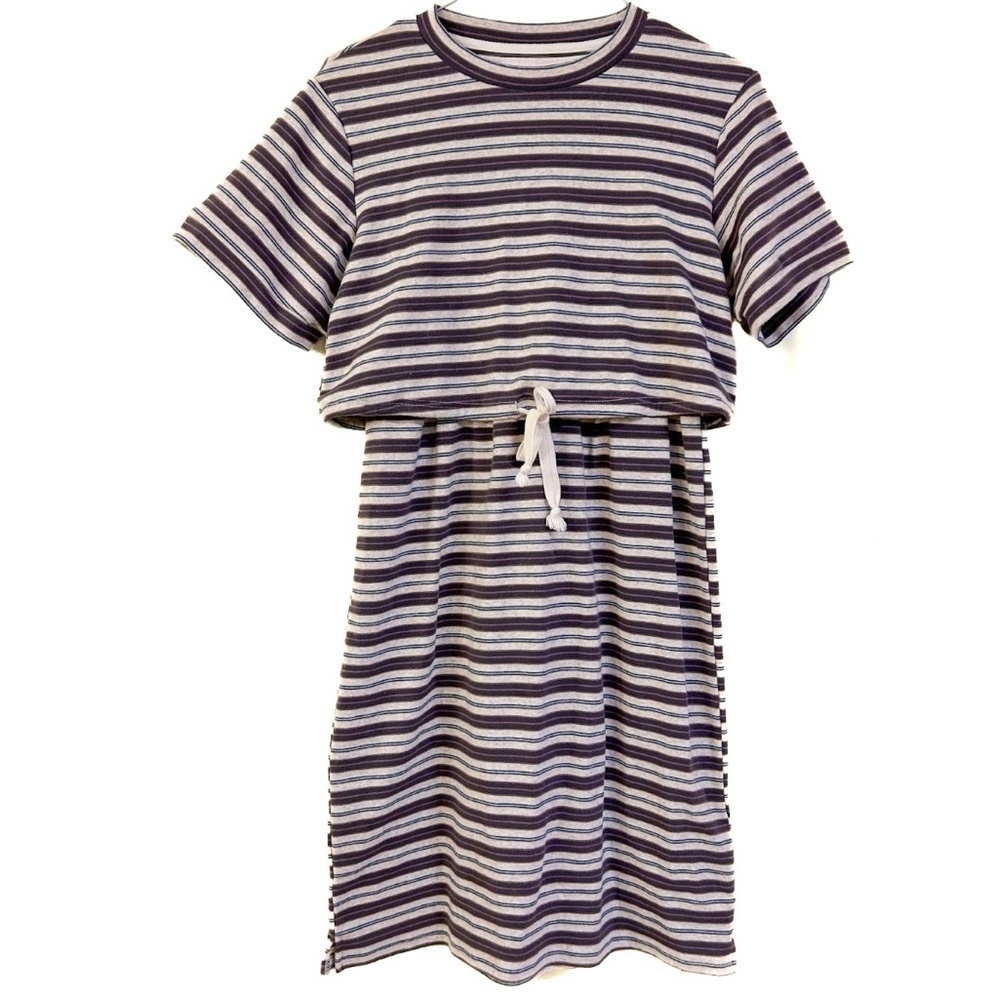 Roolee MOM Nursing Dress Meet Me at Midnight Striped T-Shirt Lounge Sz X-Small